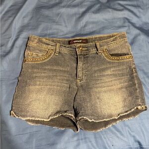 Jordache Black Faded Denim Frayed Hem Shorts